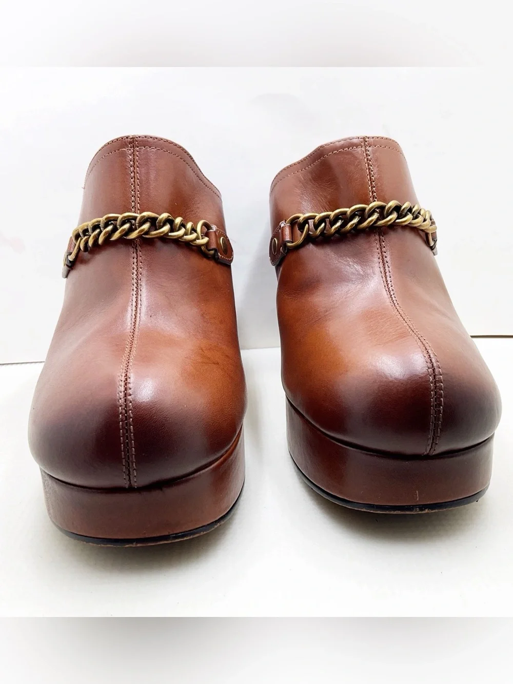 {Coach} Leather Chain-Detail Platform Mules